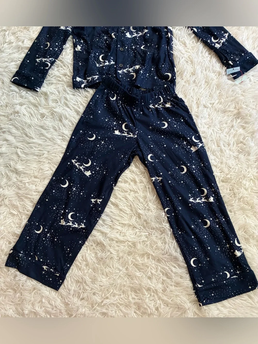 NEW Cat & Jack Christmas Holiday Santa Sleigh Pajama Set Navy Blue Unisex XS 4/5